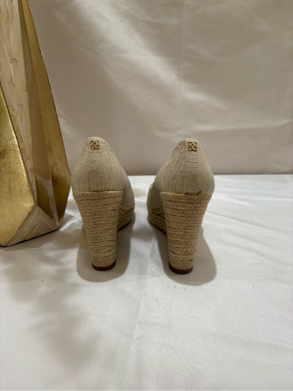 Coach Beige Linen Peep-Toe Espadrille Wedges - Picture 4 of 5